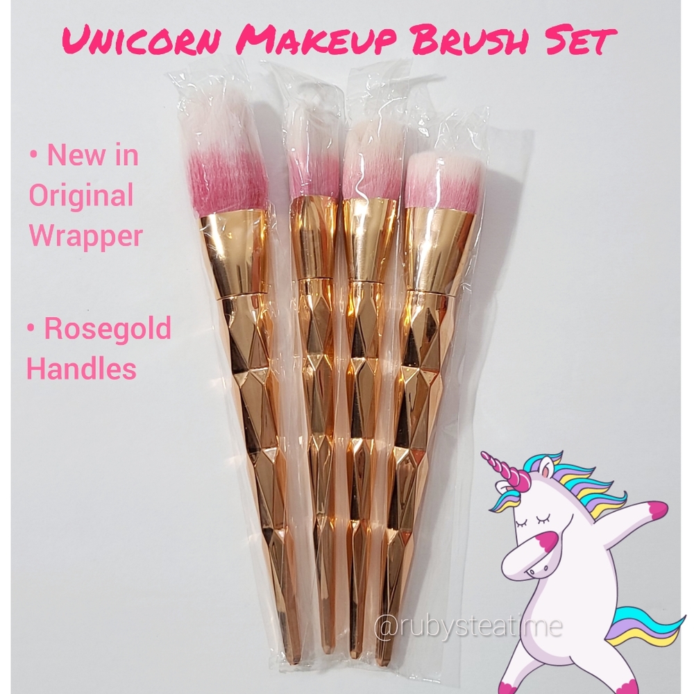 🦄 Unicorn Makeup Brush Set, Rosegold Handles, Pink & White, New in Orig Wrapper